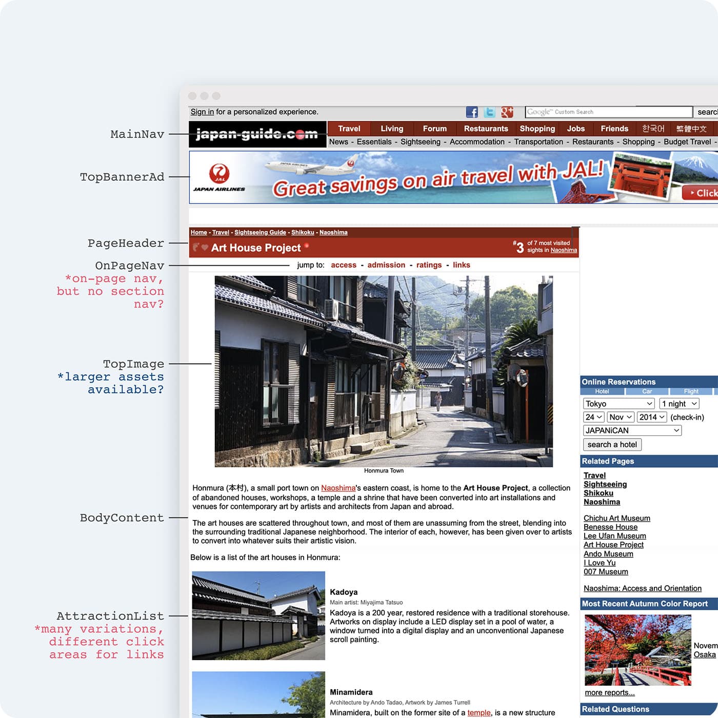 Auditing all of japan-guide.com's design elements