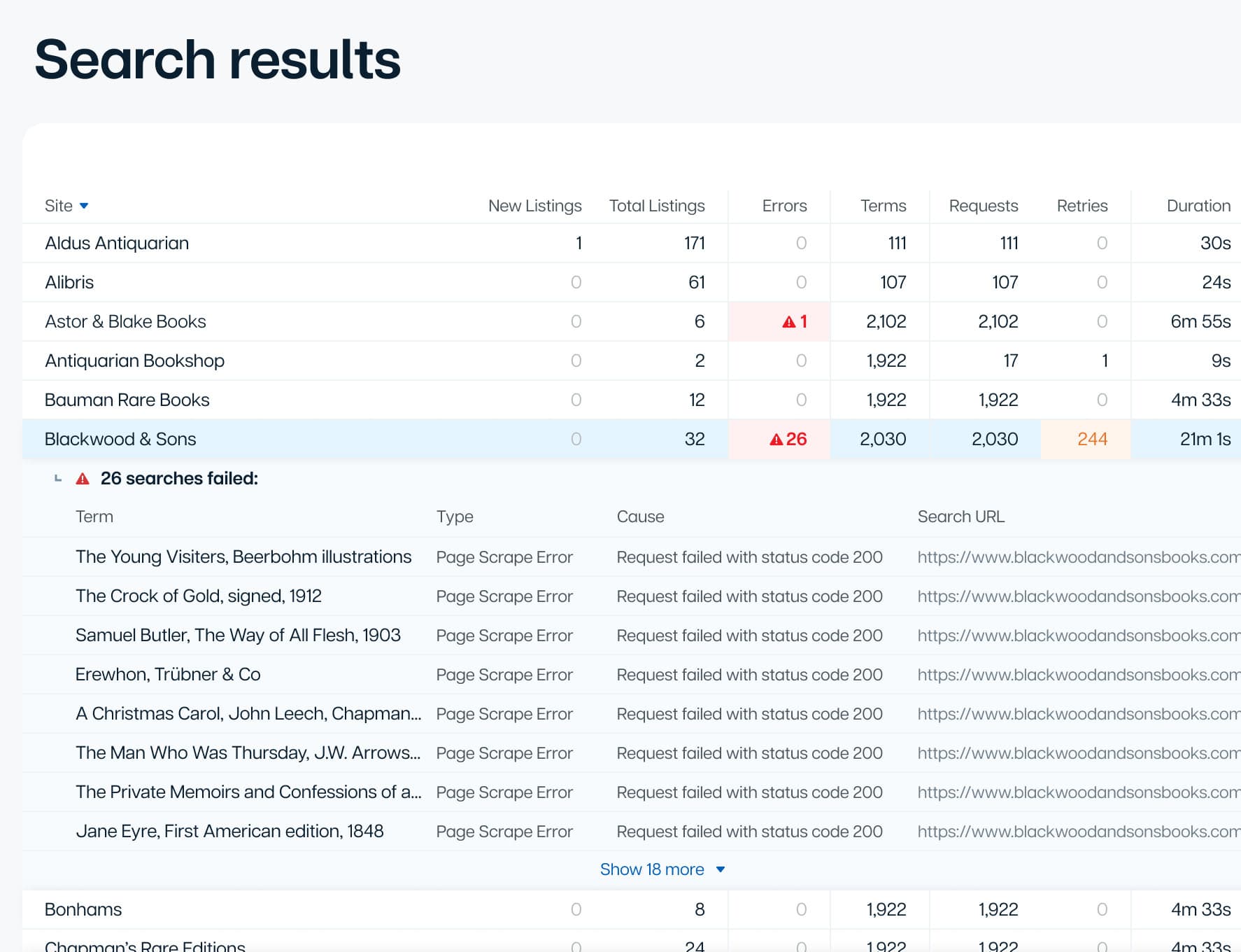 Search results details view