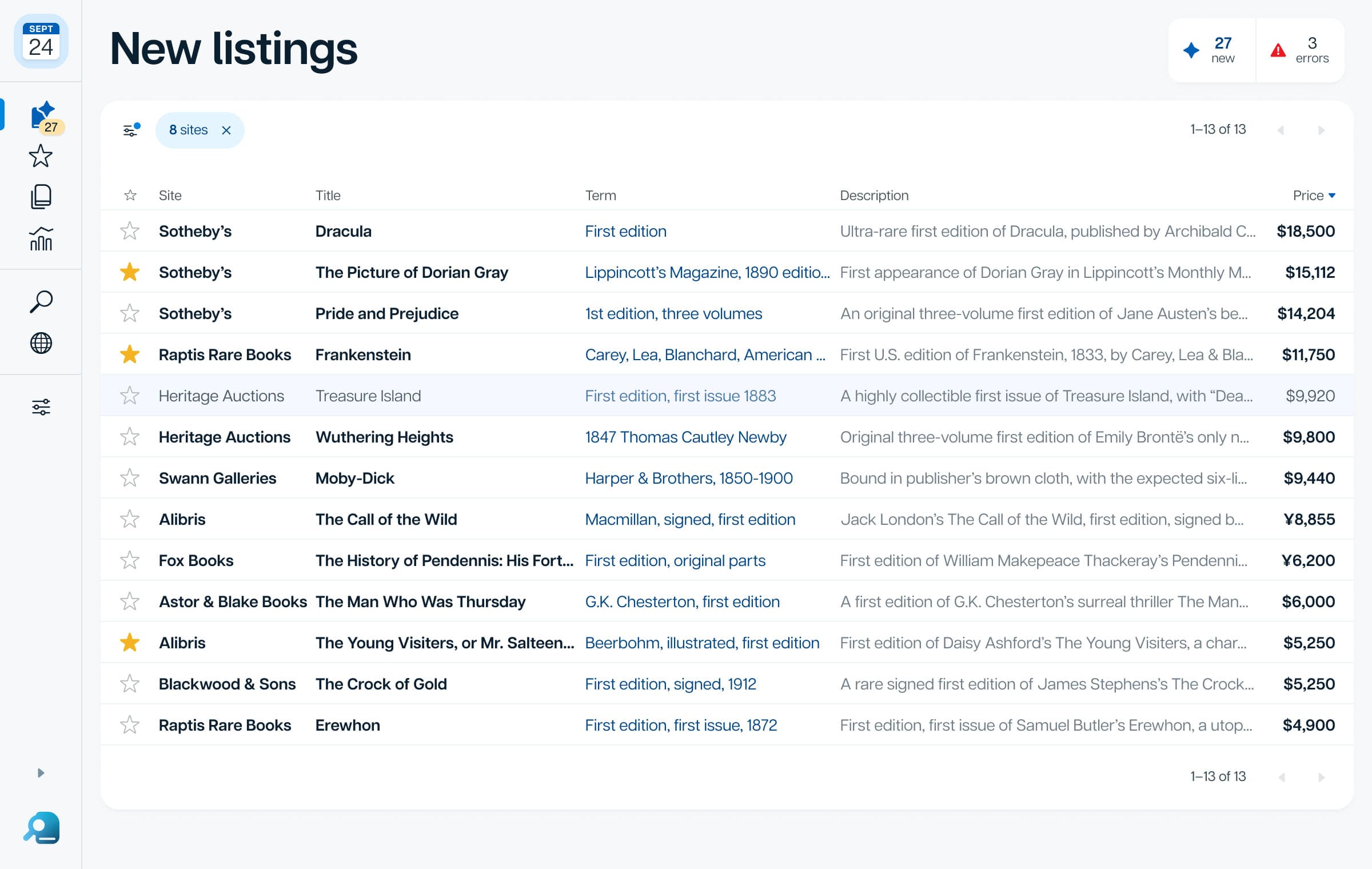 Bookfinder, New Listings view